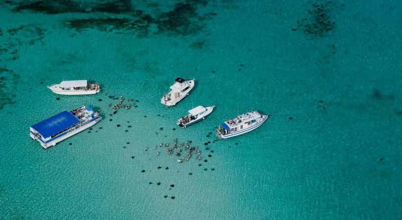 a group of boats in the water